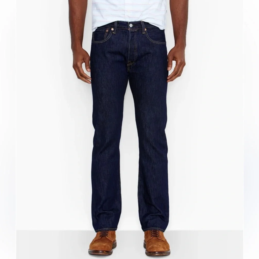 Levis 501 Original Fit Mens Jeans W34 L34 Straight Leg Denim Dark Blue